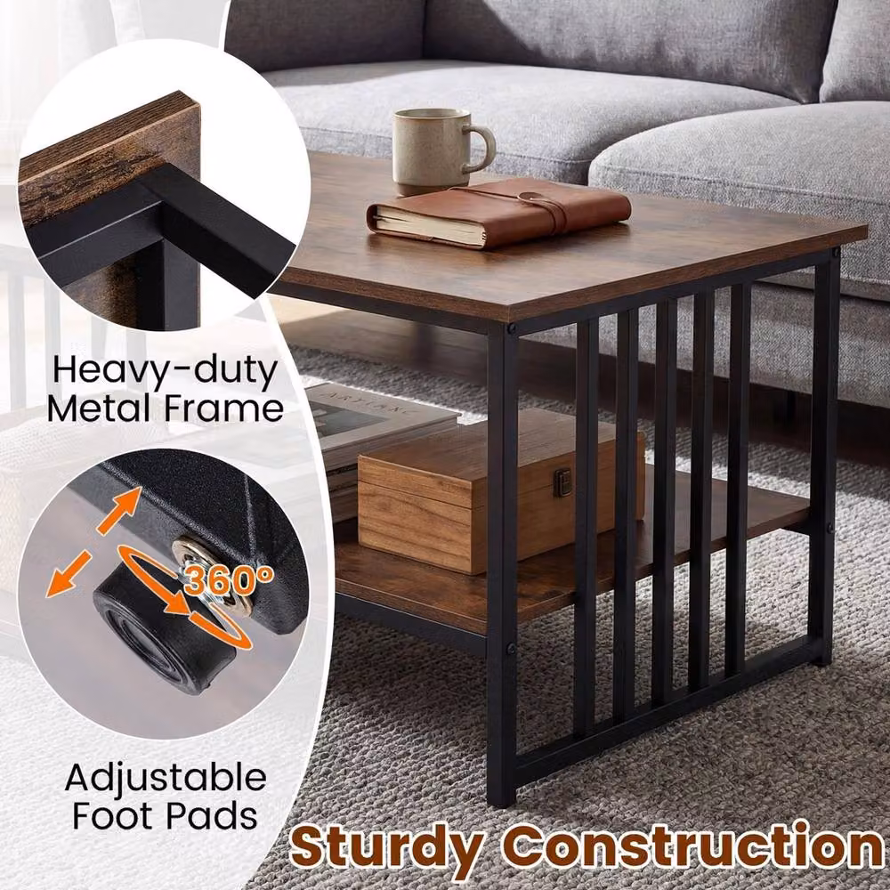 VOGREX Modern Rectangular Cocktail Snack Table with Metal Frame in Brown – 4