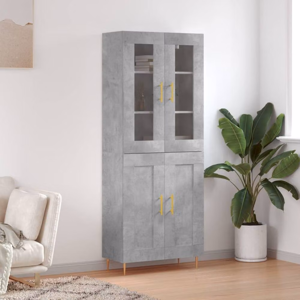 Berkfield Home Modern Highboard in Concrete Grey, W/D/H: 69.5 x 34 x 180 cm – 2