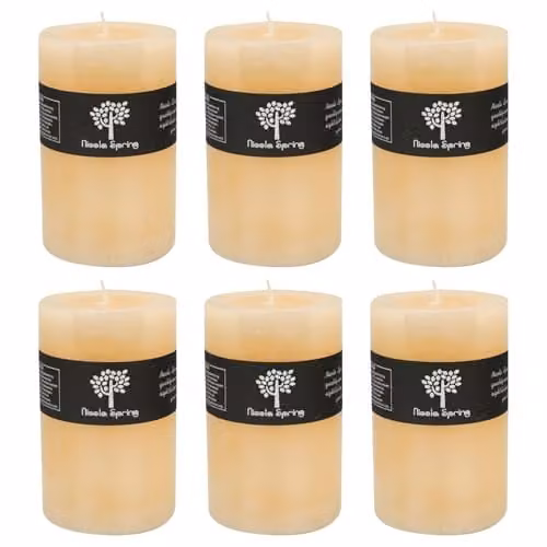 Nicola Spring Vanilla Scented Pillar Candles, Beige, Pack of 6, W: 9.0 cm, D: 9.0 cm, H: 14.5 cm – 1