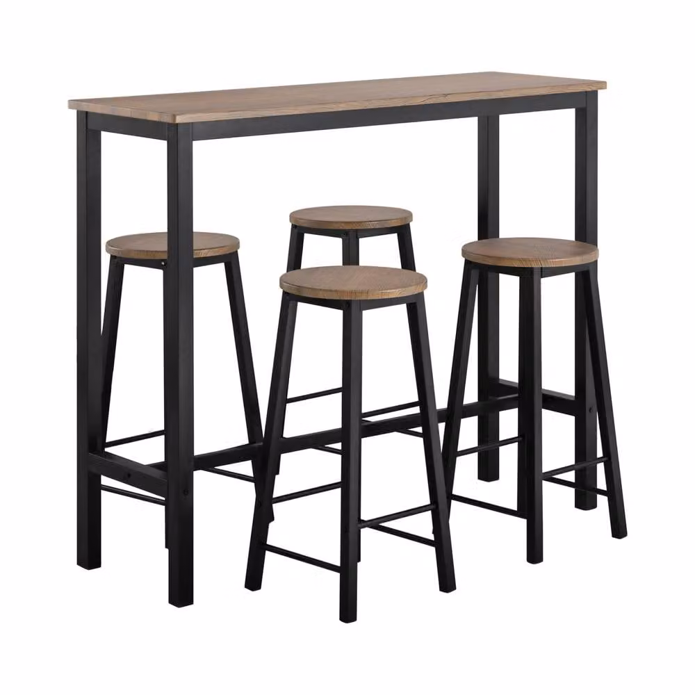 SoBuy Industrial Bar Table and 4 Stools Set in Brown – 2