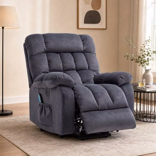 STILVORA Electric Lift Recliner Chair with Massage, Heat and USB in Grey Fabric – 1