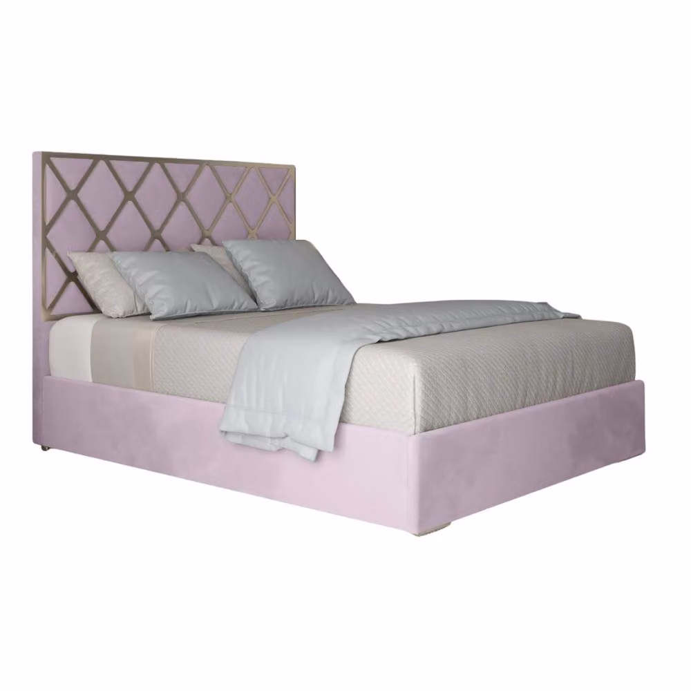 KDMD Trentham Upholstered Velvet Designer Bed Frame in Pink with Metal Details, Size: 180 x 200 cm – 2