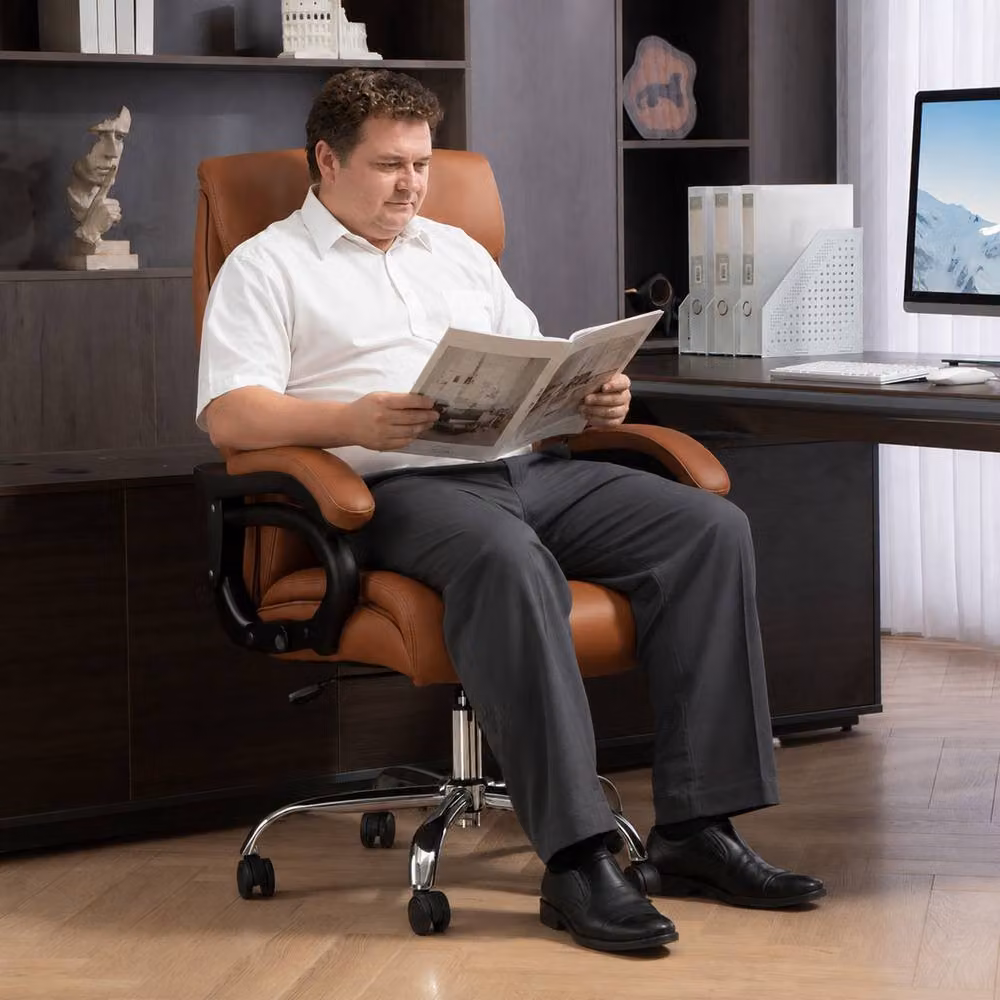 ERGOVEXA Brown Faux Leather Executive Office Chair with Armrests and 360 Degree Swivel – 4