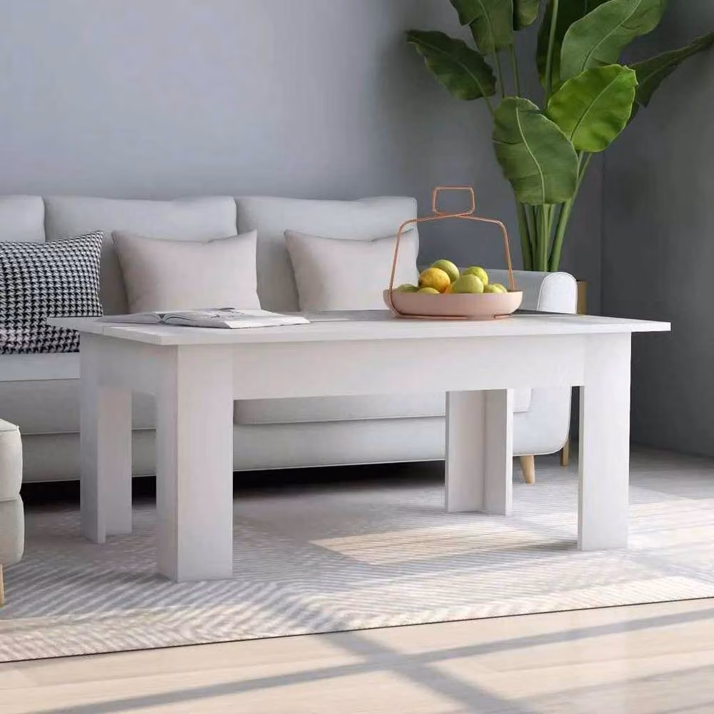 Berkfield Home Modern White Rectangular Coffee Table in Engineered Wood W/D/H: 100 x 60 x 42 cm – 2