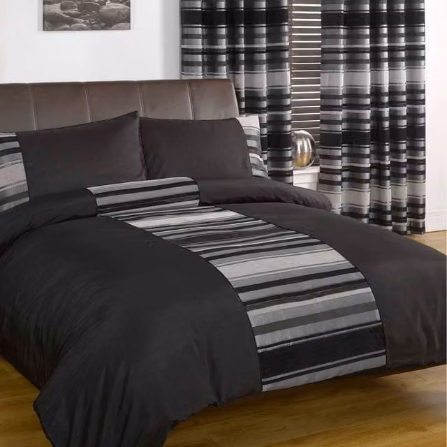 Rapport Home New York Woven Chenille Duvet Set and Pillowcase, Black, W: 140 cm, L: 200 cm