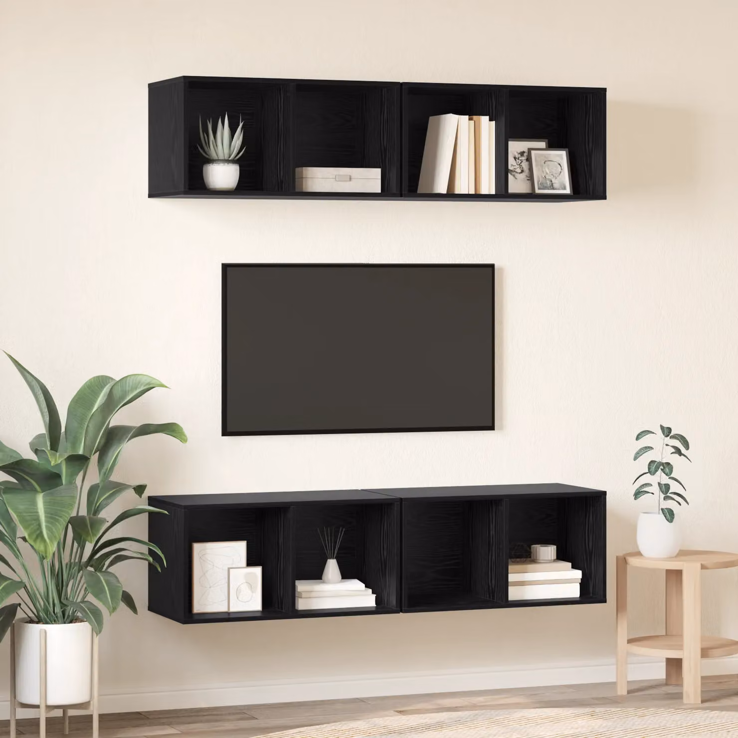 Berkfield Home Modern Wall Mounted TV Cabinet, 4 Piece Black Oak Set, W/D/H: 37 x 37 x 72 cm – 2