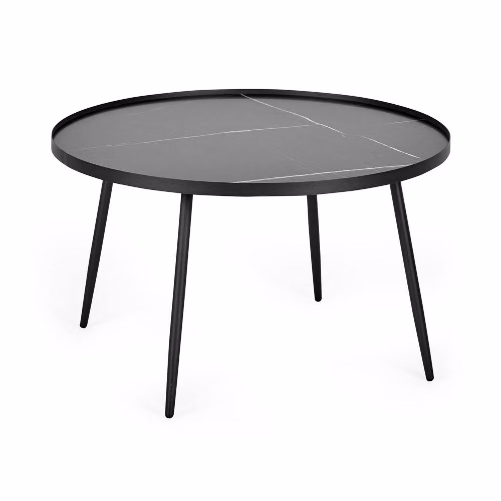 Cheshire Nerano Round Nesting Coffee Tables in Black Marble Effect, Diameter: 78 cm – 2