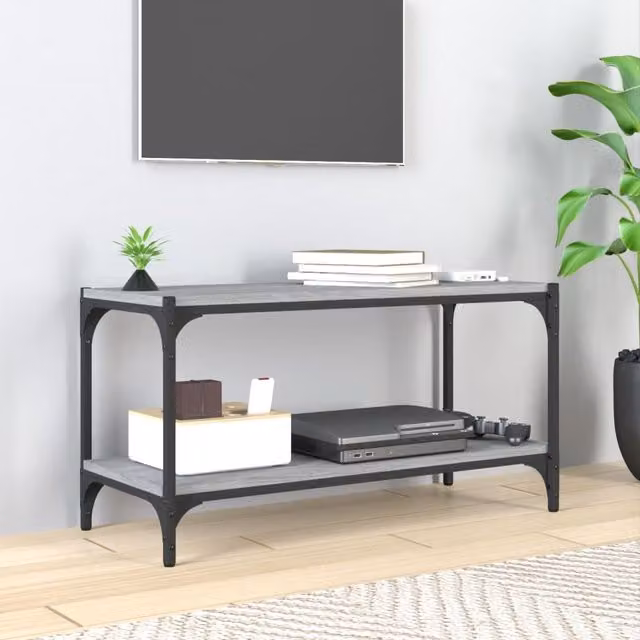 Berkfield Home Grey Sonoma TV Cabinet in Engineered Wood and Steel, W/D/H: 80 x 33 x 41 cm – 1