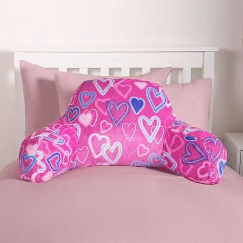 OHS Pink Fleece Heart Cuddle Cushion for Kids with Backrest and Arms, W/D/H: 45 x 45 x 30 cm