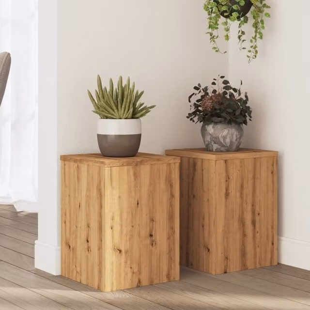 Berkfield Home Set of 2 Artisan Oak Plant Stands in Brown, W/D/H: 25 x 25 x 35 cm – 1