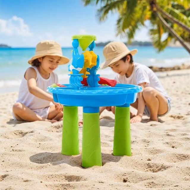 Kidkid Sand and Water Play Table with Slide for Toddlers, Green and Multicolour