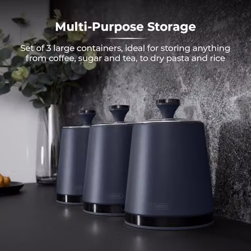 Tower Sera Set of 3 Airtight Stainless Steel Canisters in Blue and Black – 3