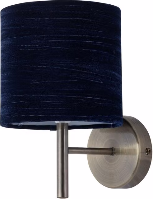 First Choice Lighting Brea Antique Brass Wall Light with Blue Fabric Shade – 1