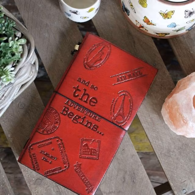 KDMK Handmade Leather Journal Little Book of Big Plans, Maroon Red Hardcover with 80 Blank Pages and Elastic Closure