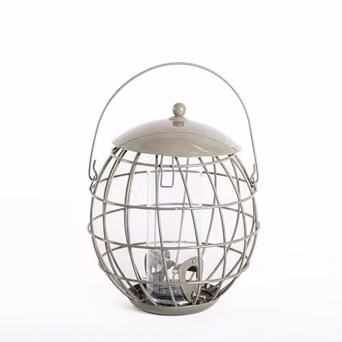 Happy Beaks Orbital Squirrel Proof Bird Feeder in Sage Green Steel, Weatherproof Garden Feeding Station for Fat Balls, Peanuts, Seeds and Suet – 1