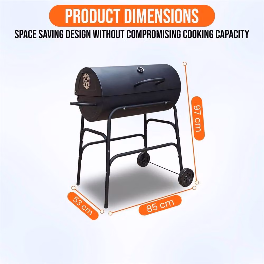 SPETLEK Steel Oil Drum Charcoal BBQ Grill with Warming Rack, Wheels and Thermometer in Black – 2