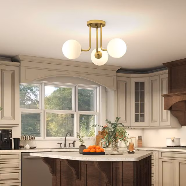 HOMCOM Modern Gold Tone Ceiling Light with 3 Glass Sphere Shades