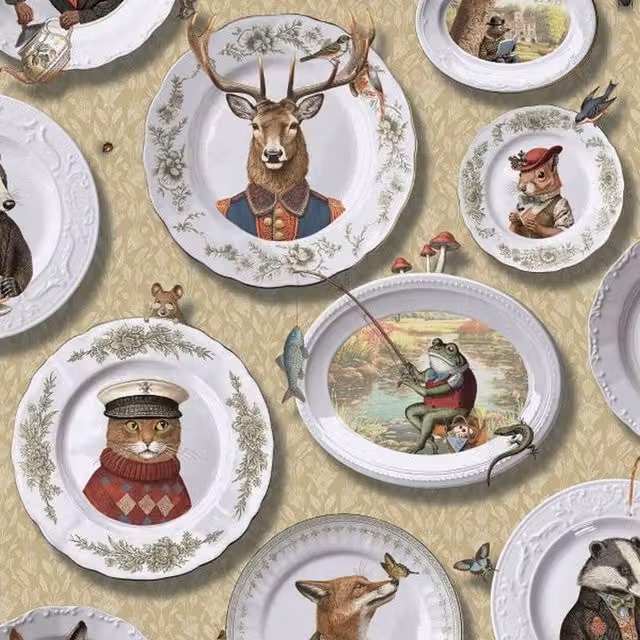 Holden Décor Vintage Tea Party Animals Wallpaper in Yellow