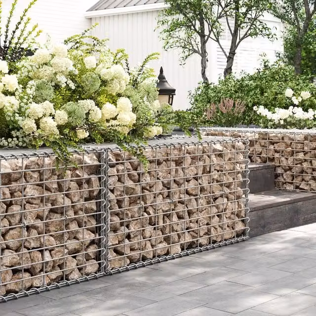 SONGMICS Silver Galvanised Steel Metal Gabion Basket, W/D/H: 100 x 50 x 30 cm