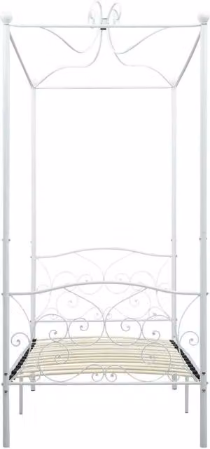 Berkfield Home Elegant Canopy Bed Frame in White Metal and MDF, 100 x 200 cm