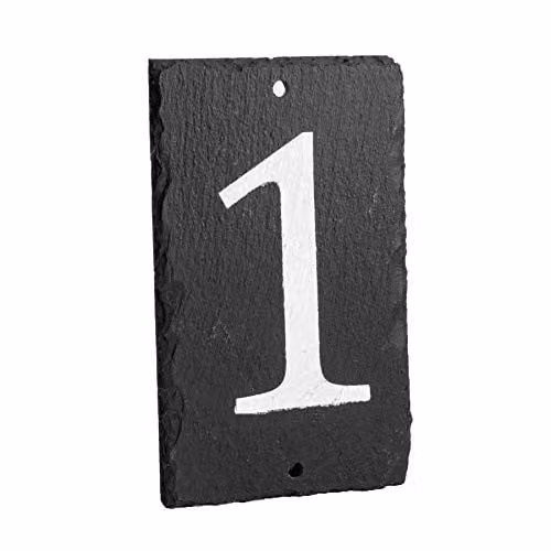Nicola Spring Rustic Natural Slate House Number Plaque, Grey and White, W: 9.0 cm, H: 14.5 cm