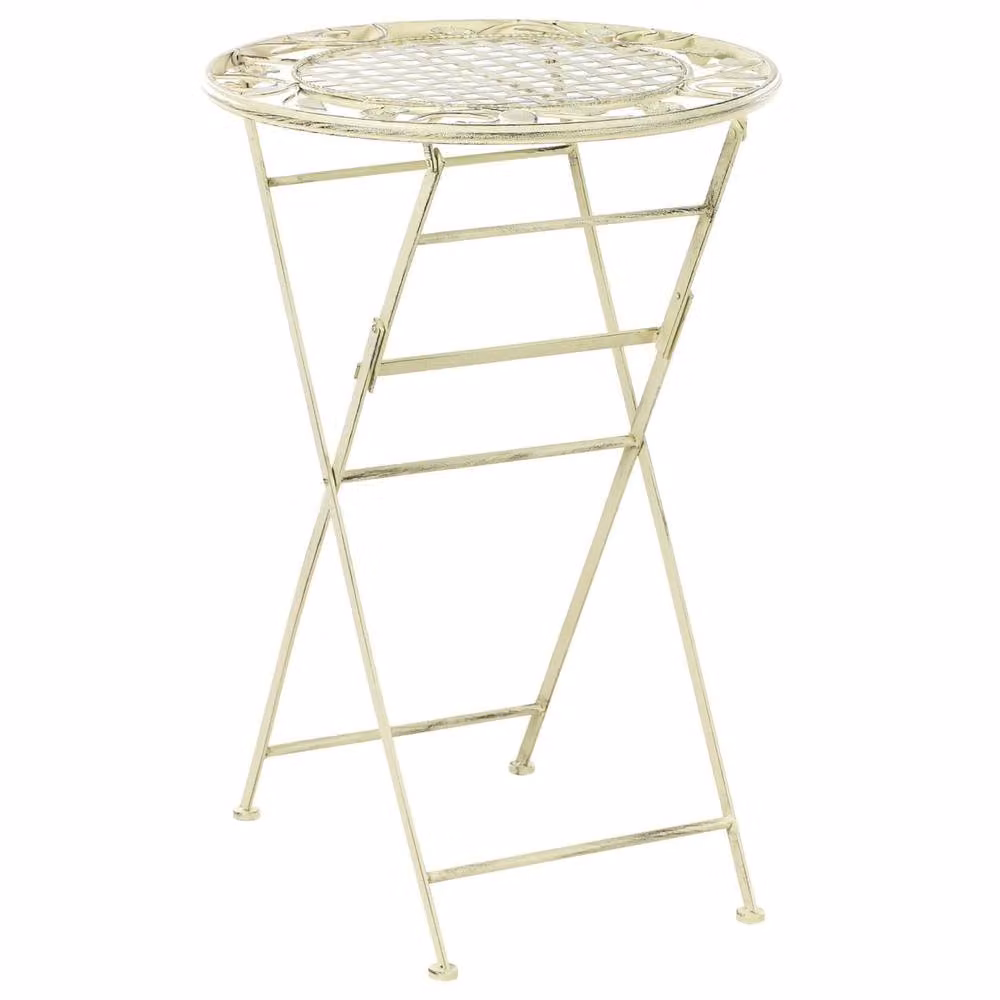 Wyld and Coco Provencal Foldable Iron Bistro Table for 2 in Distressed Light Green, W/D/H: 60 x 60 x 89 cm – 2