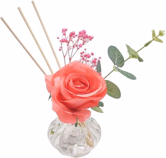 Kingsbury Gifts Magnolia Artificial Rose Reed Diffuser with Pink Glass Bottle Vase, 100ml