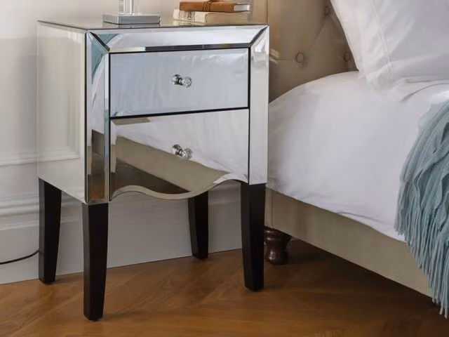 Birlea Palermo 2 Drawer Small Mirrored Bedside Table in Silver