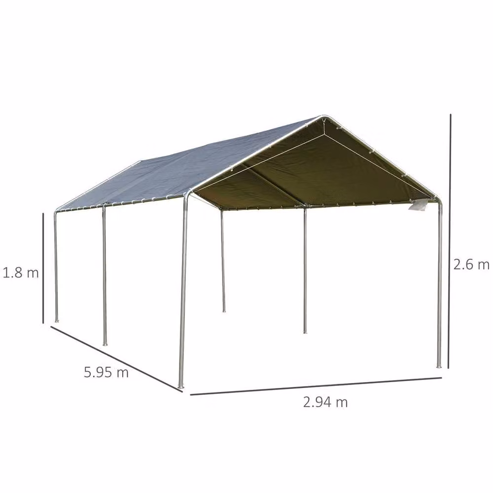 SPETLEK Heavy Duty Carport Garage Car Shelter, Grey, W: 6 m, D: 3 m, H: 2.6 m – 2