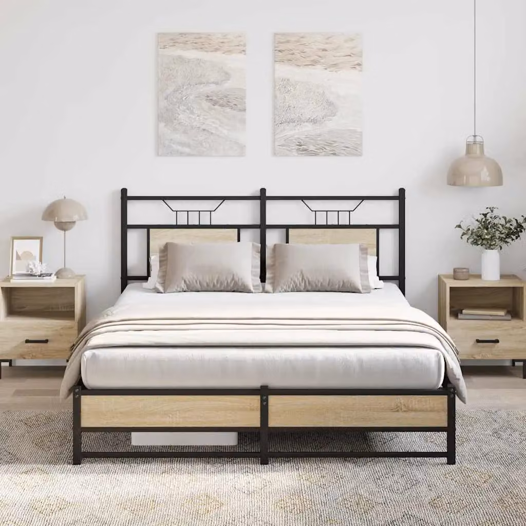 Berkfield Home Sonoma Oak Bed Frame in Brown, W/D/H: 140 x 190 cm – 3
