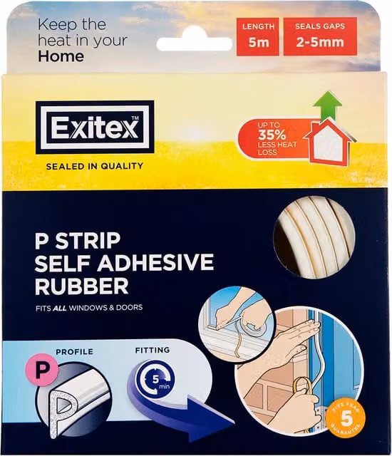 Exitex White Self-Adhesive EPDM Rubber P-Profile Strip