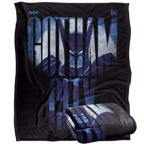 Warner Bros. Batman Caped Crusader Gotham City Super Soft Fleece Throw Blanket, Multicolour, W/D/H: 127 x 152 x 1 cm