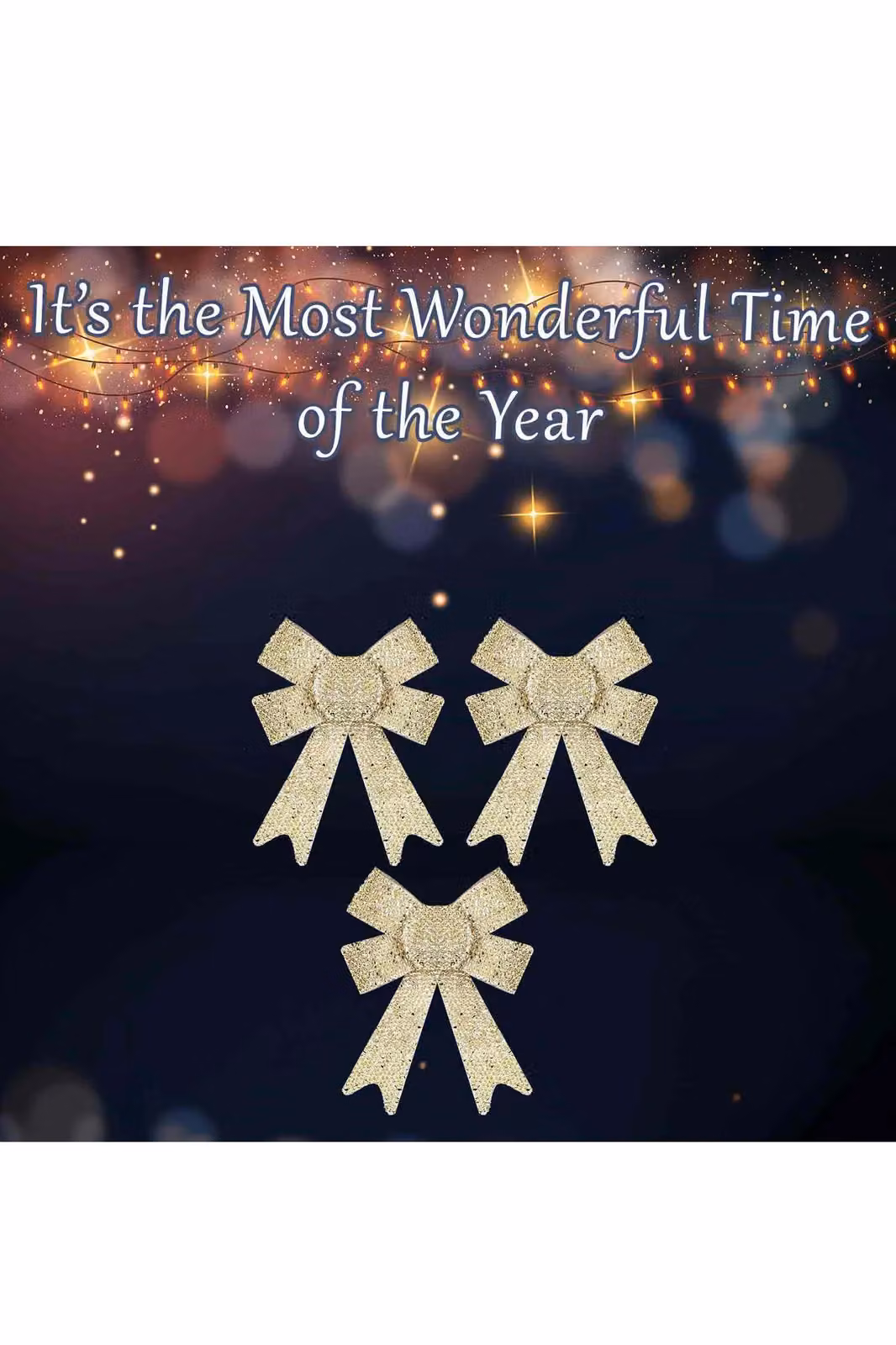 VFM e-Store Tinsel Bows Christmas Decorations in Gold and Beige, Pack of 3, W/D/H: 10 x 13 x 3 cm – 2