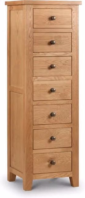 Julian Bowen Marlborough 7 Drawer Narrow Chest in Brown Waxed Oak