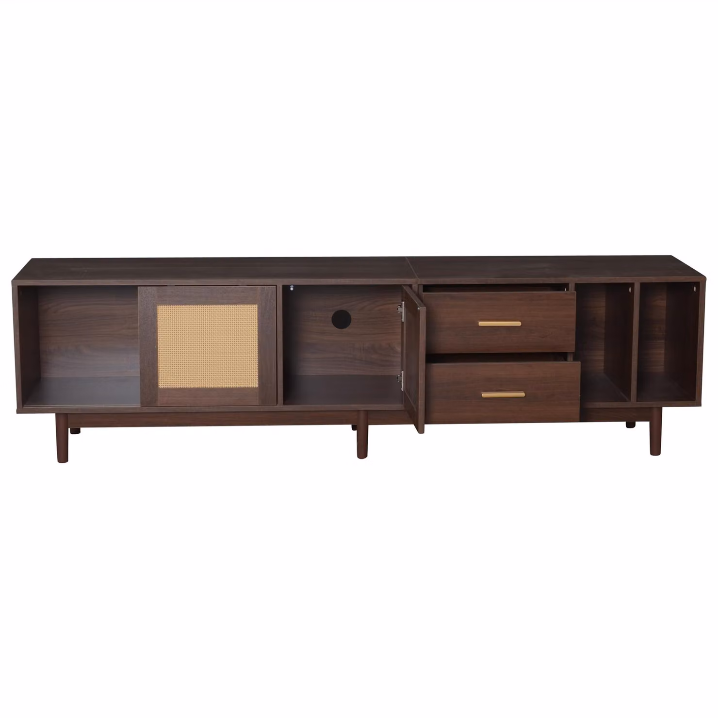 Aosom UK Modern Wood TV Stand Cabinet with Rattan Sliding Doors and 2 Drawers, Brown, W: 190 cm, D: 40 cm, H: 52 cm – 2