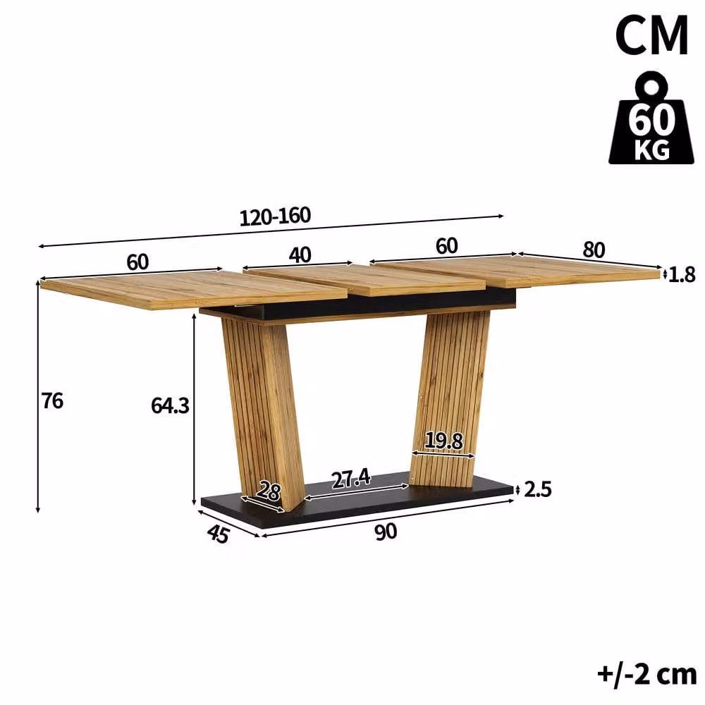 Merax Extendable Rectangular Dining Table in Brown Oak with Central Column Base – 1