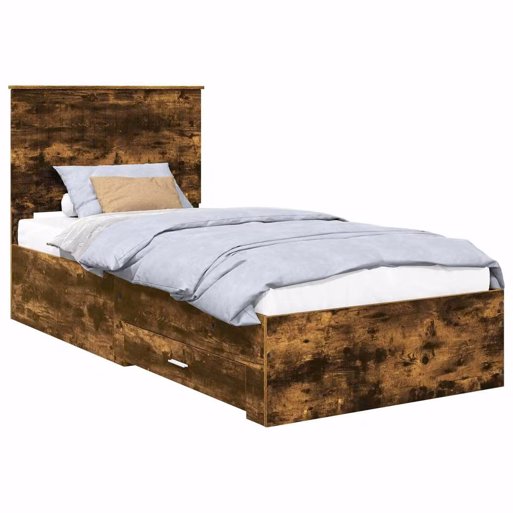 Berkfield Home Smoked Oak Bed Frame with Headboard in Brown, W/D/H: 90 x 190 cm – 2