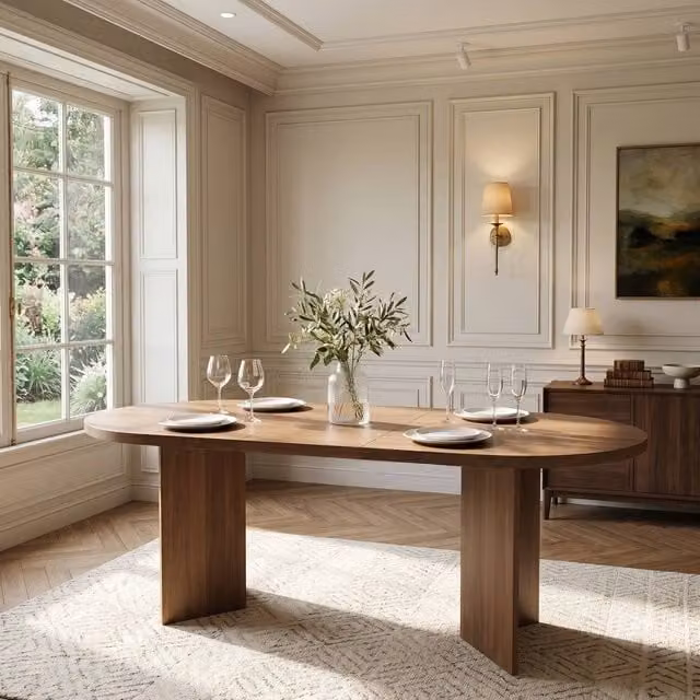 Merax Oval Mid-Century Dining Table in Brown Wood Effect, W/D/H: 180 x 90 x 75 cm – 1
