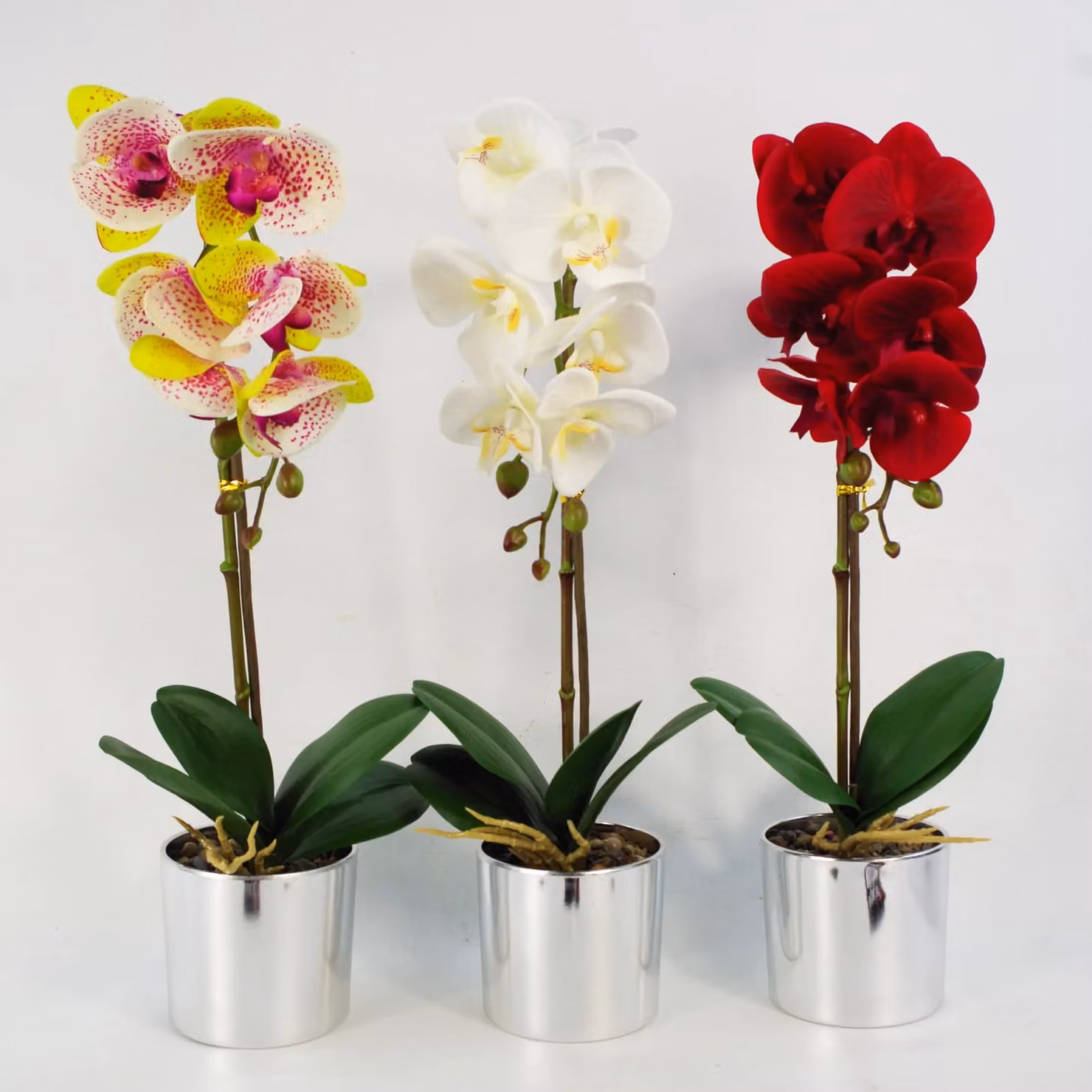 Leaf Design UK Realistic White Artificial Orchid in a Silver Pot, Height: 46 cm – 4