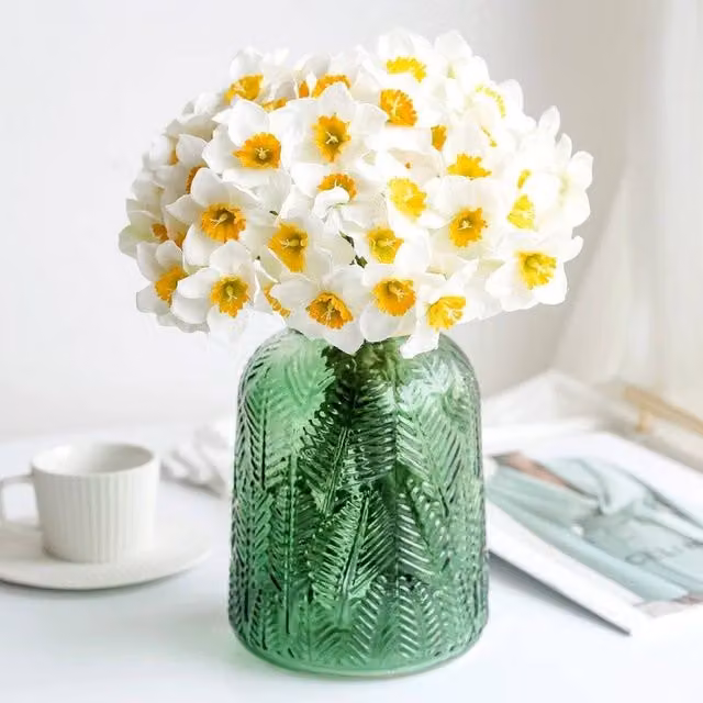 VOGREX White Artificial Narcissus Daffodil Fake Flower Plant