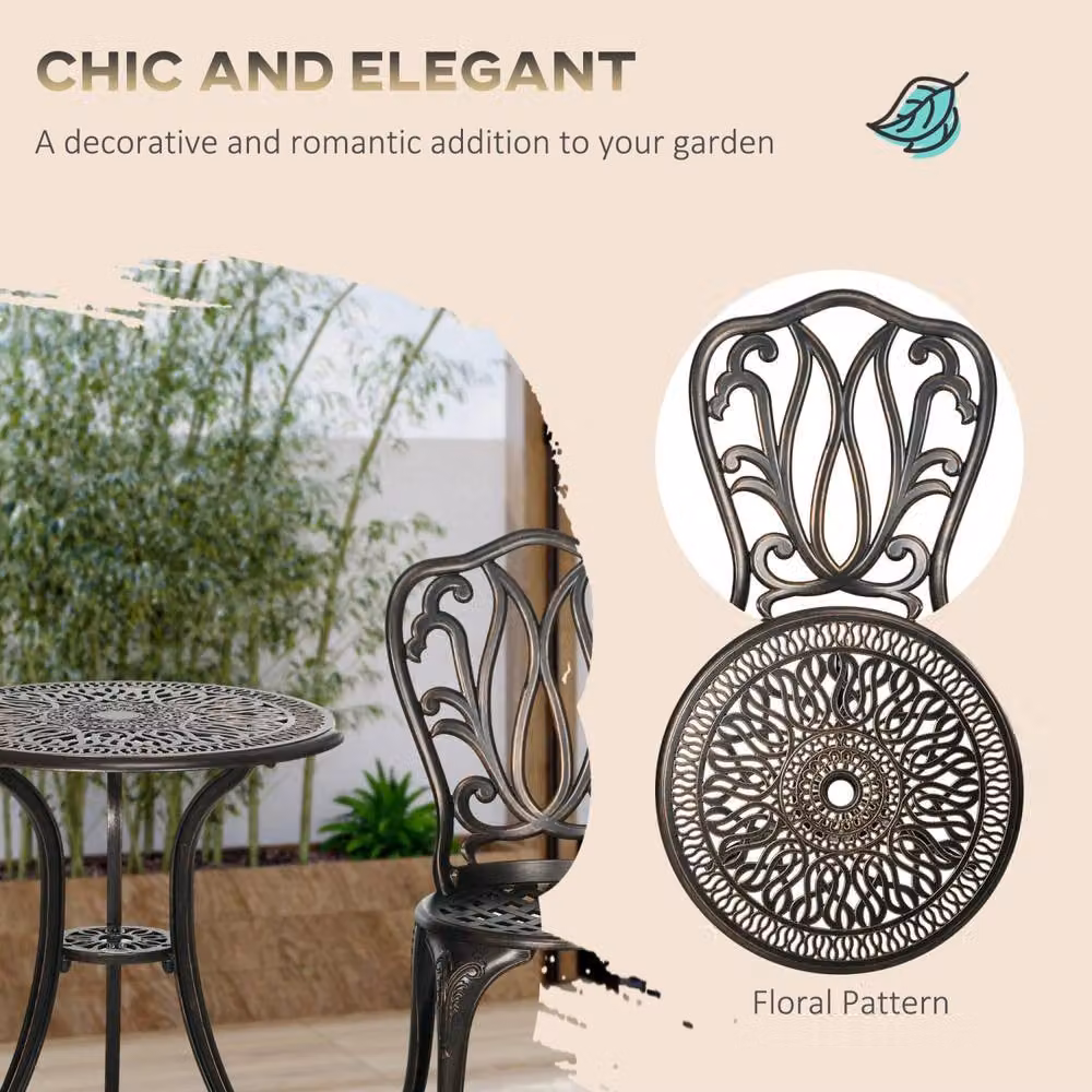 Wyld Haus Niso 3 Piece Bronze Aluminium Bistro Set with Parasol Hole – 6