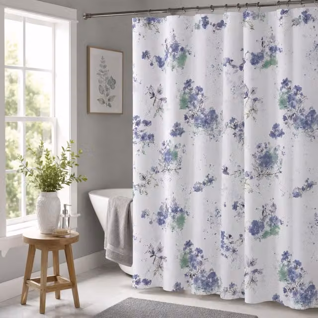Showerdrape Bouquet White Floral Textile Shower Curtain
