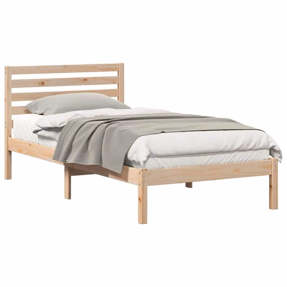 Berkfield Home Solid Pine Wood Bed with Headboard, Brown, W/D/H: 90 x 200 cm – 2