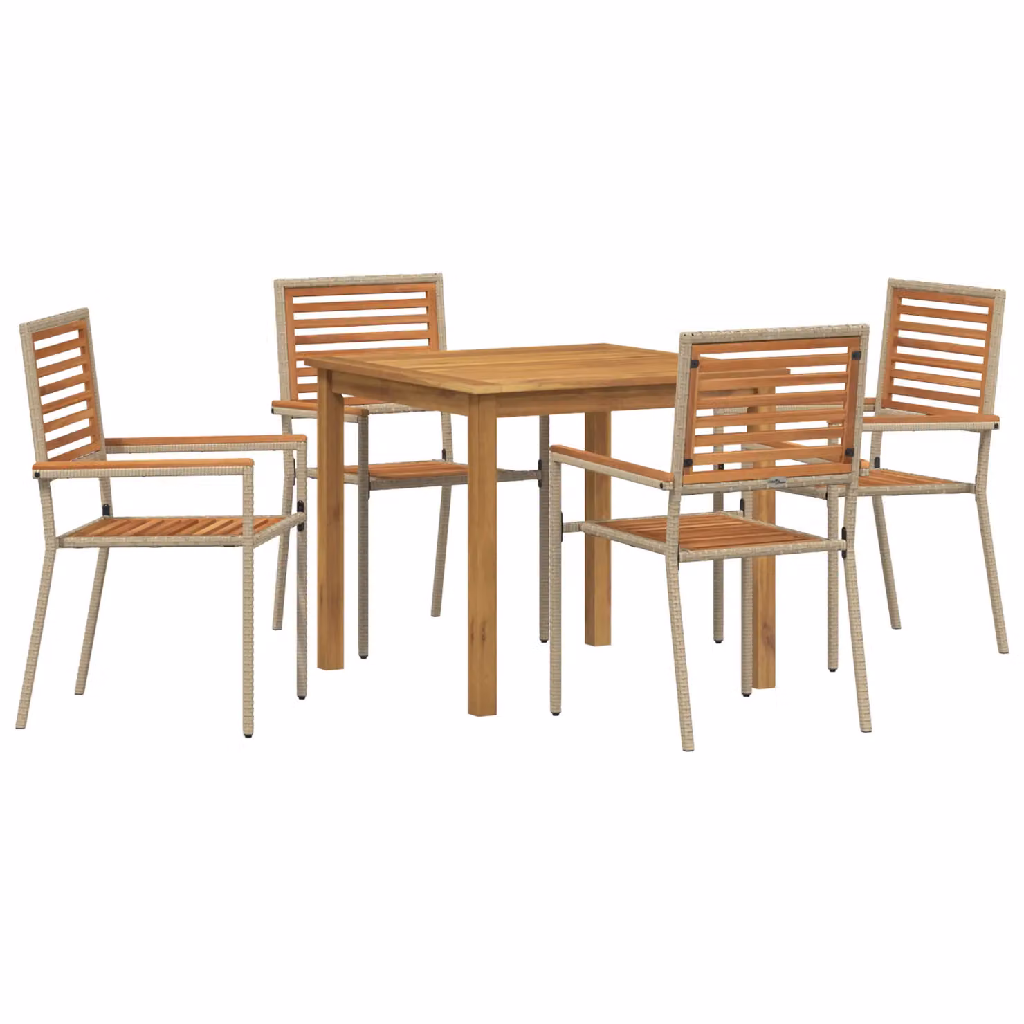 Berkfield Home 5 Piece Beige Poly Rattan and Acacia Wood Garden Dining Set – 2