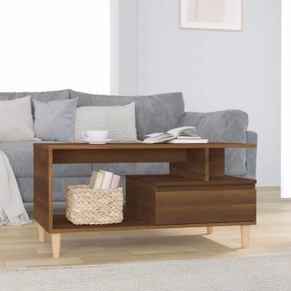 Berkfield Home Brown Oak Coffee Table, W/D/H: 90 x 49 x 45 cm – 2