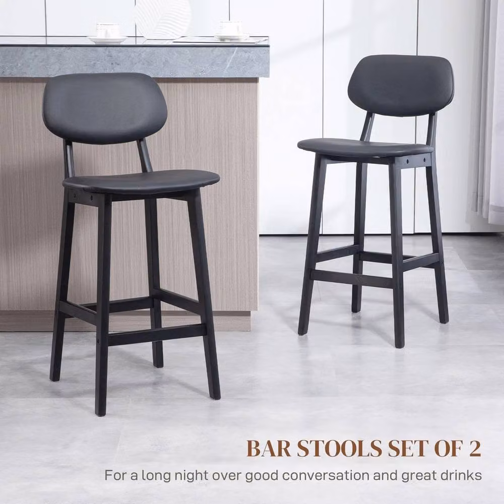 EONLION Set of 2 Black Synthetic Leather Breakfast Bar Stools – 5