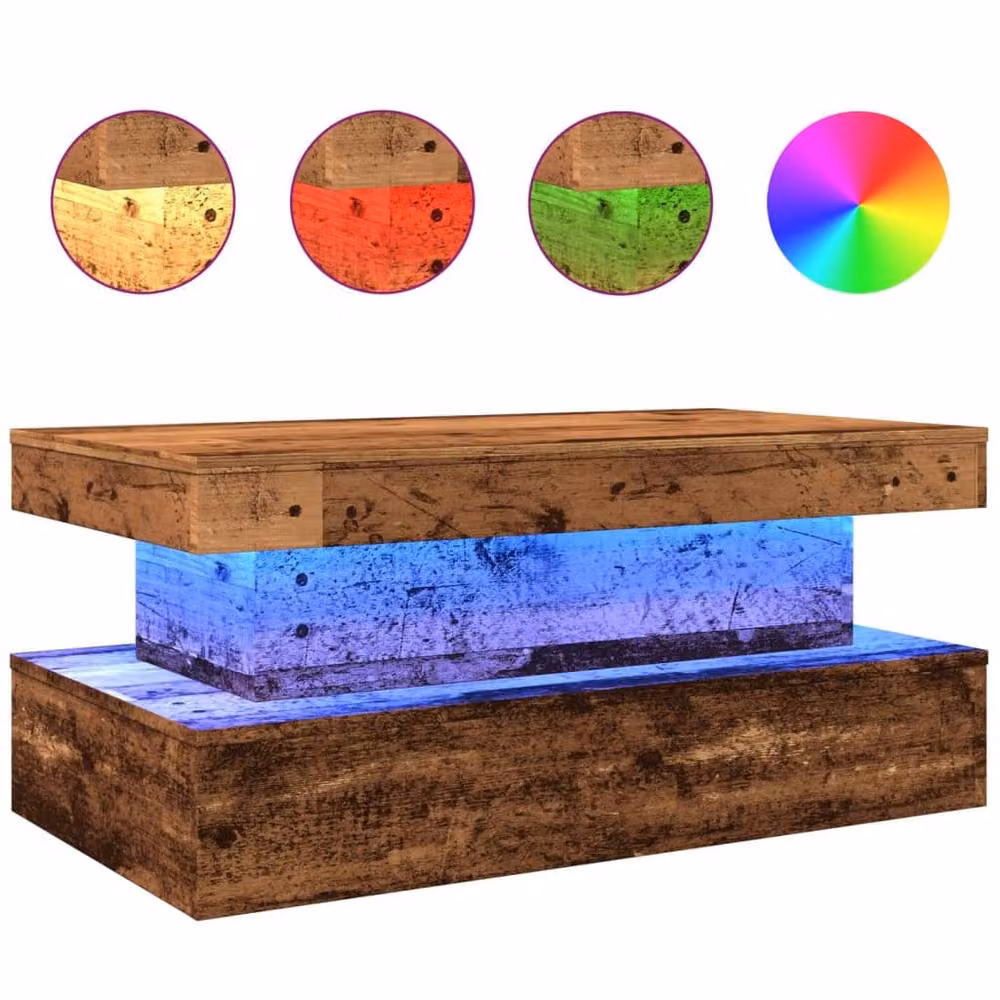 Berkfield Home Modern Coffee Table with LED Lights in Brown, W/D/H: 90 x 50 x 40 cm – 2