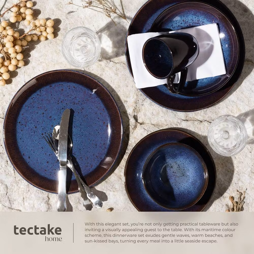 tectake Mare Blue Glazed Stoneware Dinner Set for 6 People – 4
