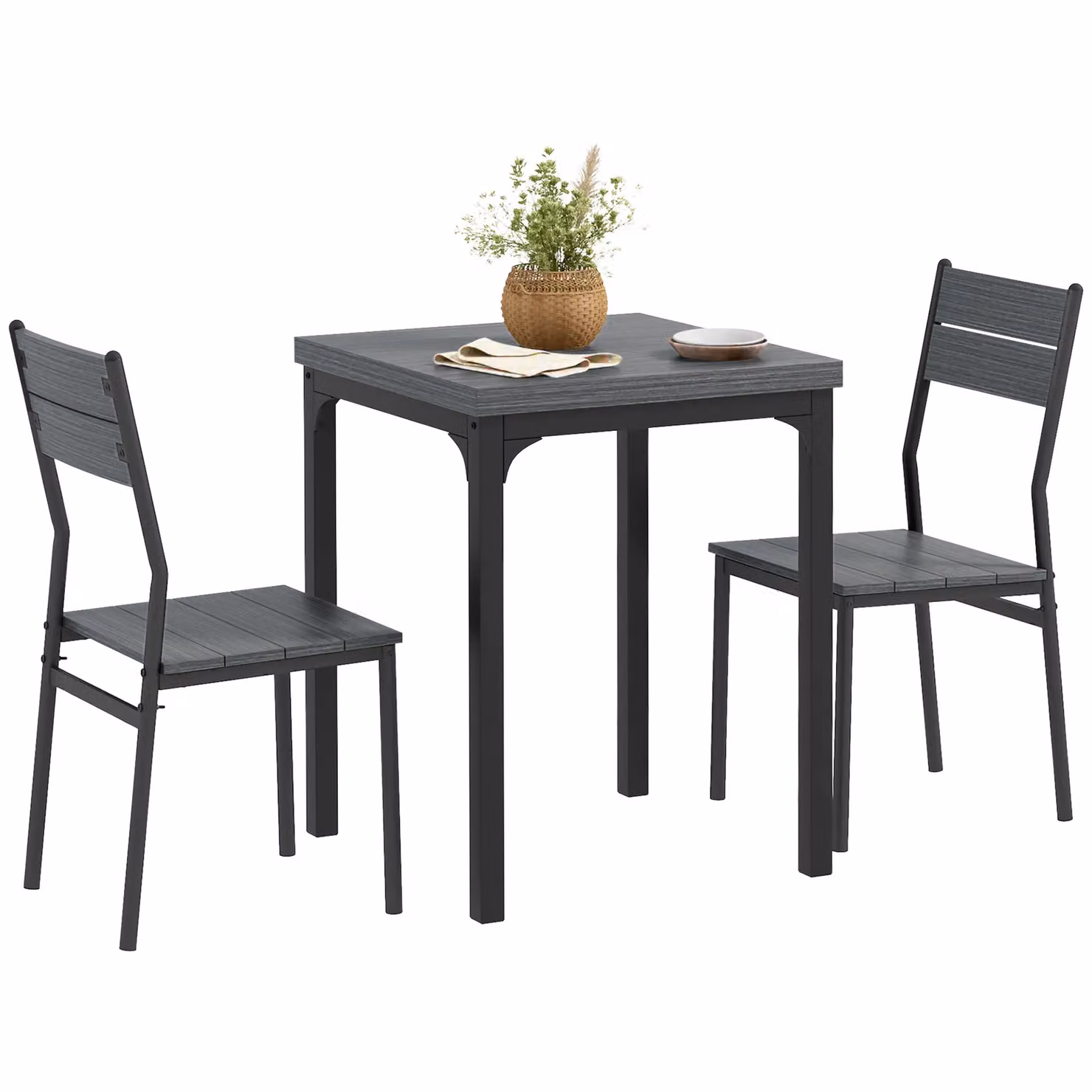 HOMCOM 3 Piece Compact Dining Set with Square Table and 2 Chairs in Grey – 2
