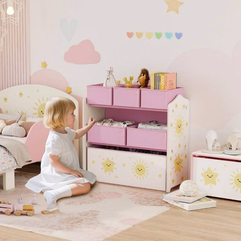 VOGREX Pink 3-Tier Kids Storage Unit with 6 Fabric Bins, H: 66.0 cm, W: 30.0 cm, D: 30.0 cm – 2